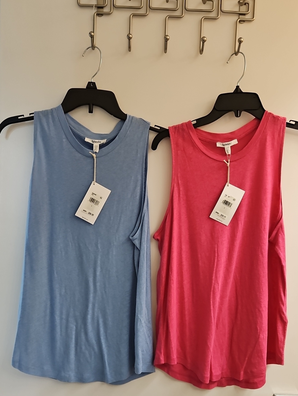 Lot of 2 Splendid Cady Tank Tops NWT Size Large Pink Blue Muscle Tee $58 MSRP